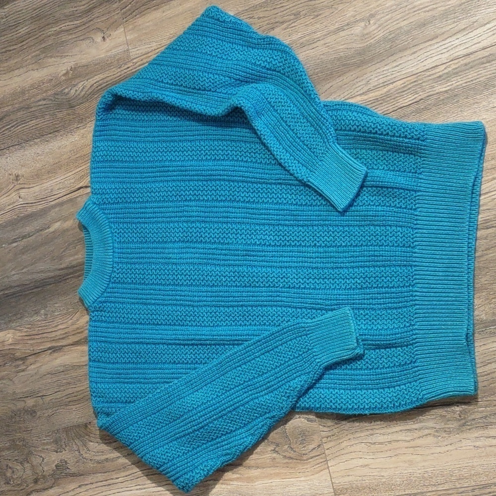 Weekends Turquoise Blue Ramie Cotton Crew Neck Sweater Size Medium